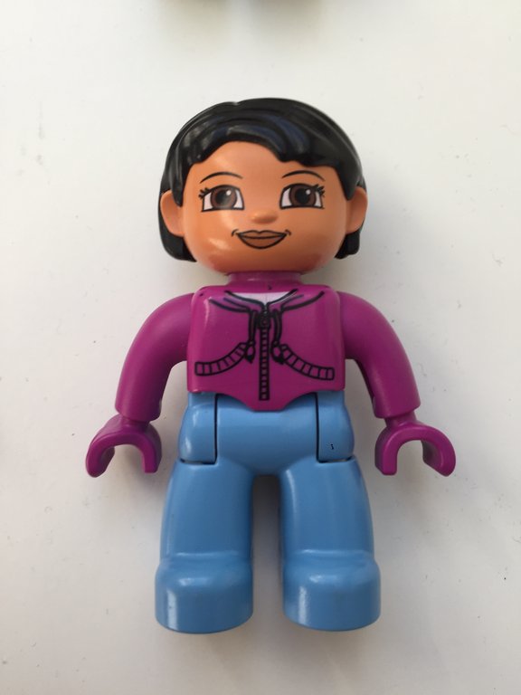 Lego Duplo Figur Frau lila-blau mit Handschuhen