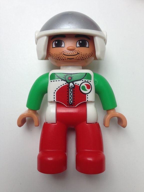 Lego Duplo Figur Rennfahrer in weiß-rot-grün